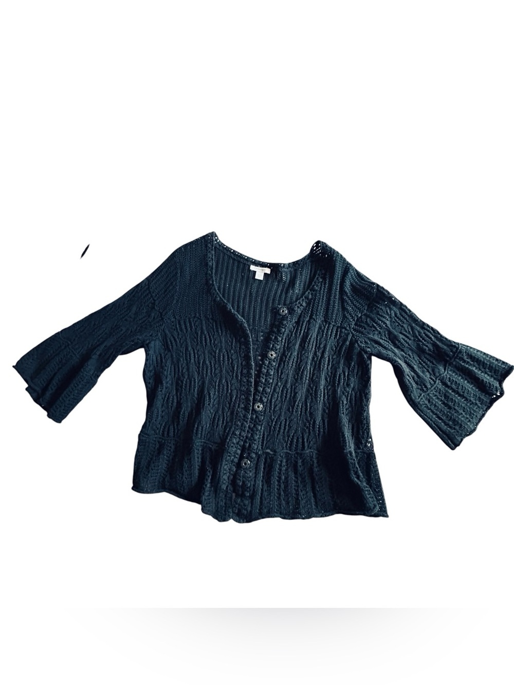 Dress Barn Black Textured Button-Front Cardigan with Flared Sleeves